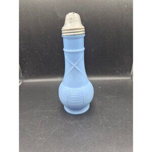 Jeannette Glass Company Delphite Blue Metal Lid Ribbed Crossed Design 6 In Tall